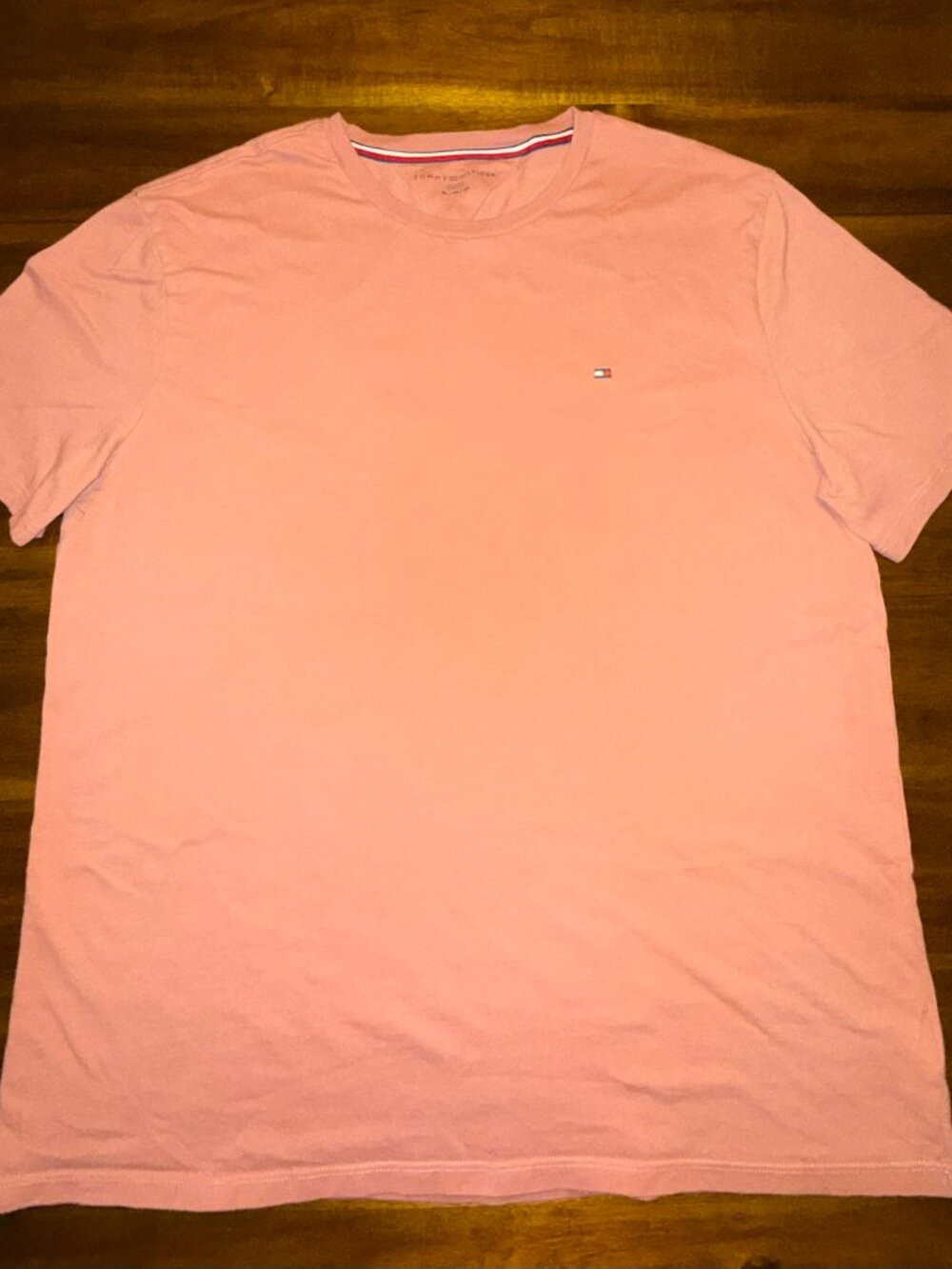 Tommy Hilfiger Mens XL T Shirt 100 Cotton Coral Pink Logo Crew Neck